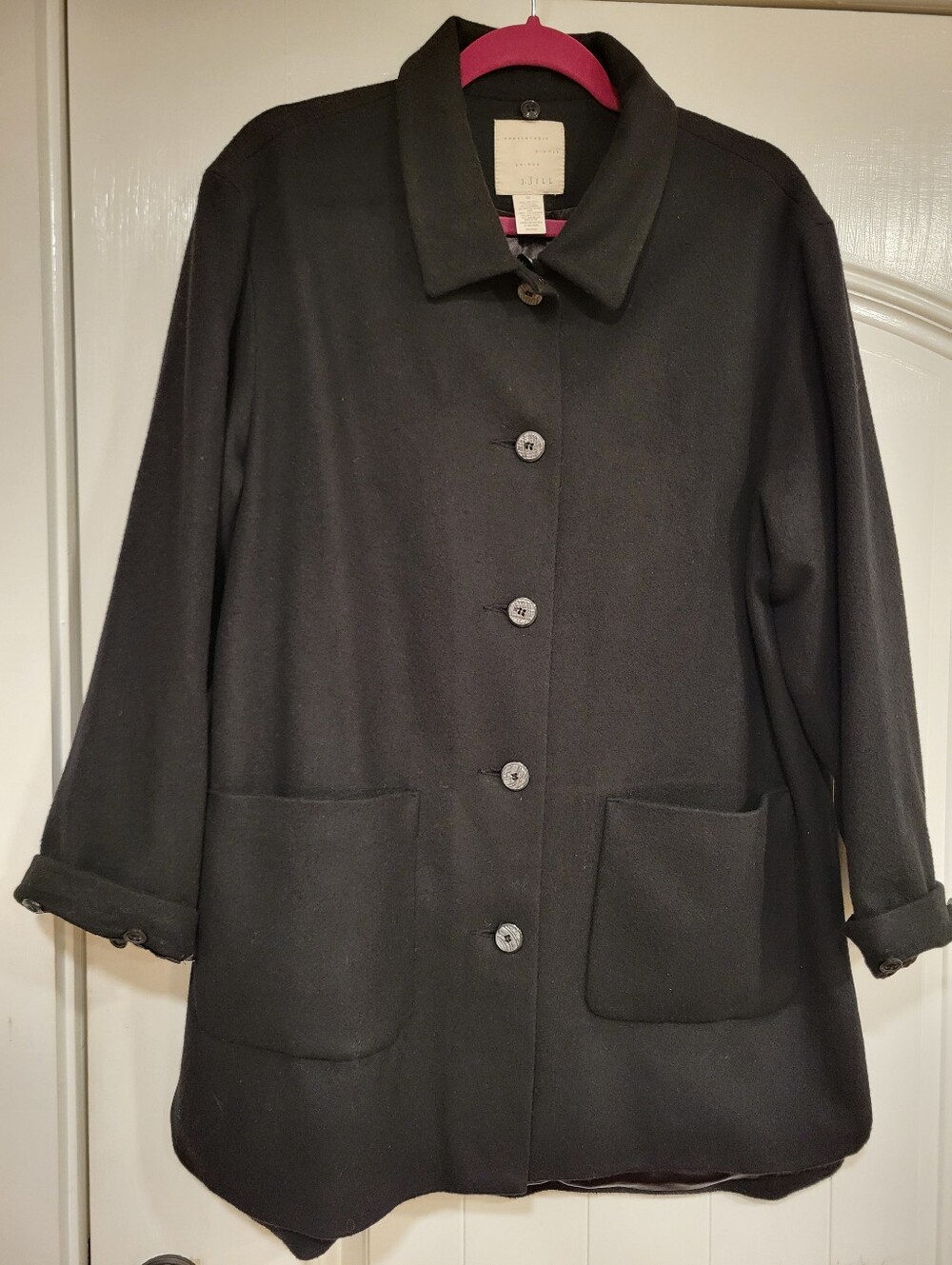 J Jill Wool Blend Black Coat Lined w/ Pockets Size Medium Classic Quiet Luxury